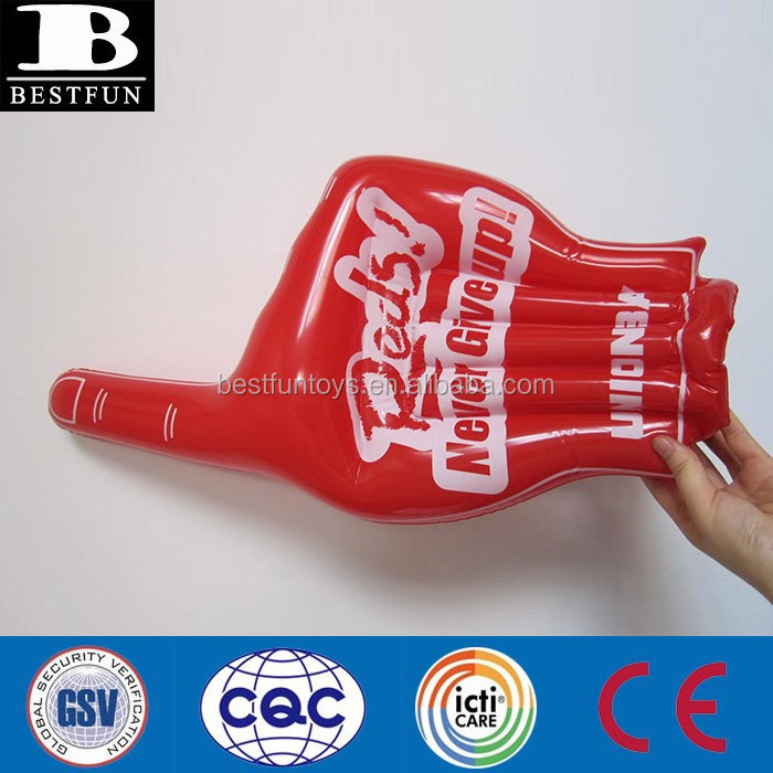 factory customized heavy duty vinyl jumob inflatable cheering hand durable plastic blow up big hulk hands for sale