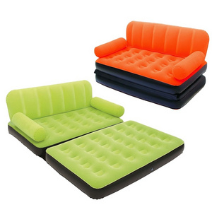 factory customized heavy duty flocking double inflatable couch bed sofa mattress camping furniture