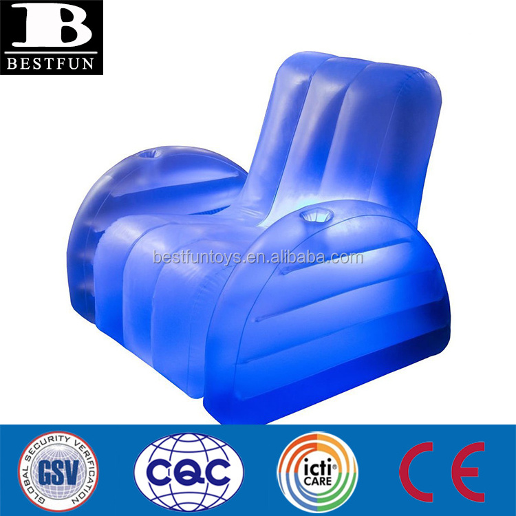 high strength PVC inflatable blow up LED arm chair durable plastic light up single sofa folding single beach armchair