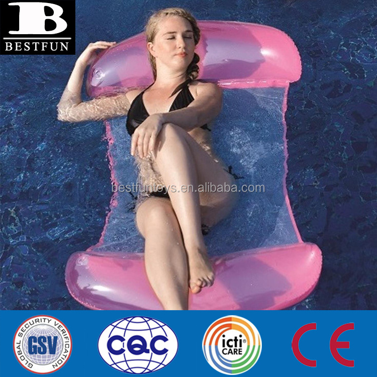 factory vinyl inflatable 2 in 1 mesh swimming pool lounger float durable plastic comfort blow up transparent pink hammock