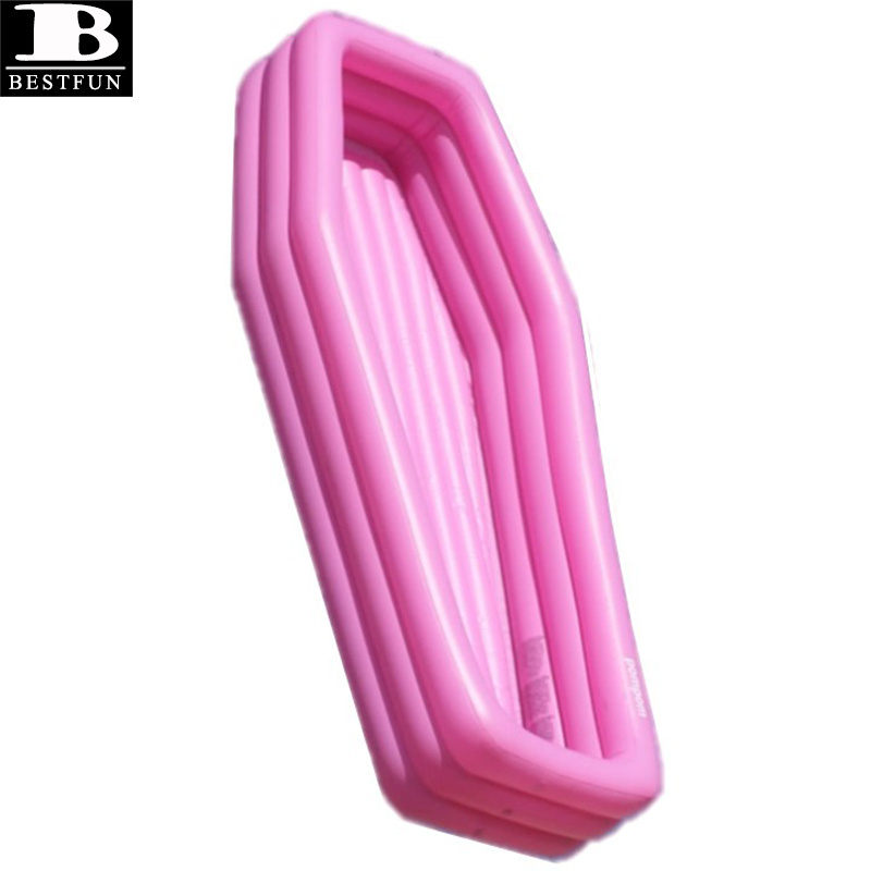 thickened PVC pink inflatable coffin poolf float durable plastic blow up water swimming lounger toys for adults