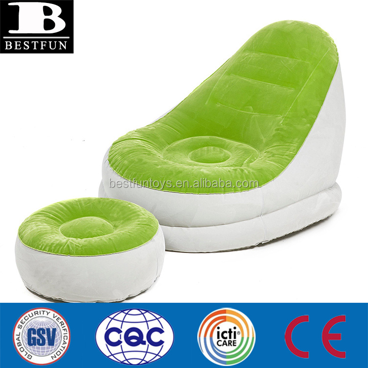 factory Single flocked PVC hardwearing Inflatable chair and food stool set packable family festival reclining camping chair