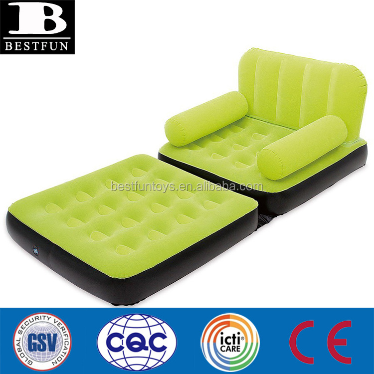 Inflatable air bed mattress chair single double flocked folding chaise lounge sofa spare couch bed with arms