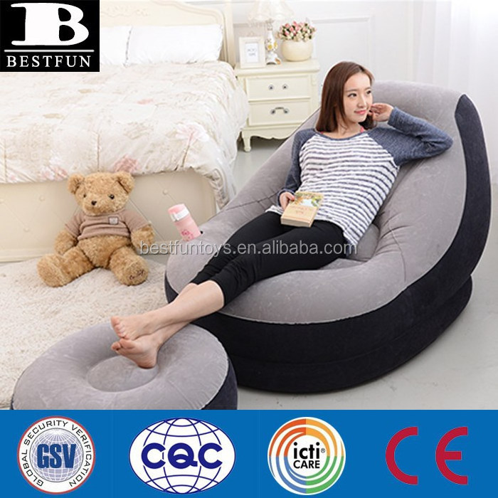 Flocking Inflatable Lounge Leisure air Sofa chair with Foot Support Cushion ottoman for indoor outdoor  beach camping