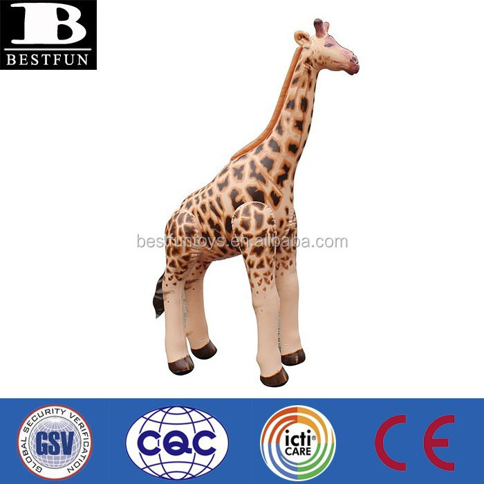 OEM factory big lifelike inflatable giraffe giant plastic wild animals toys decorative giraffe toys