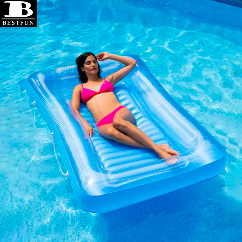 PVC inflatable tanning bed with pillow pool swimming lounger float durable plastic blow up 4 in 1 sun tan tub sunbathing raft