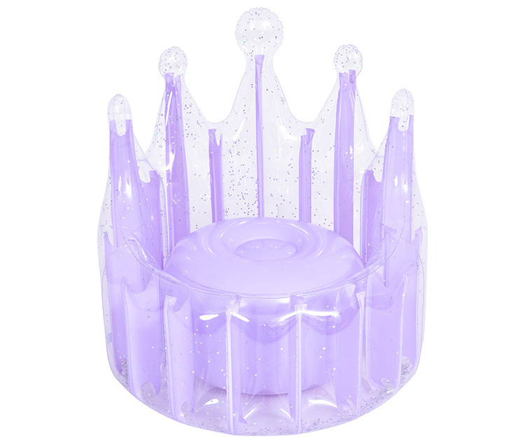 thickened PVC purple and glitter crown kiddie throne lounge chair cute plastic blow up single sofa for home outdoor camping