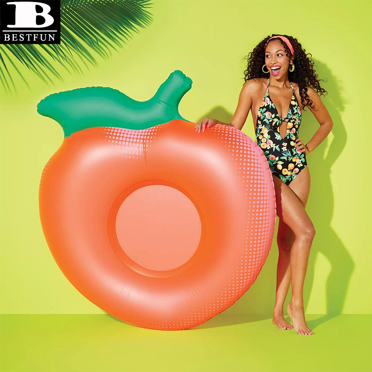 PVC inflatable jumbo peach pool floating durable vinyl fruit shaped beach water swimming lounge island floating toys for adults