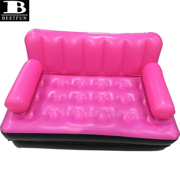 pink PVC inflatable 5 in 1 airbed cum sofa durable plastic blow up double lounge seat couch air bed mattress furniture