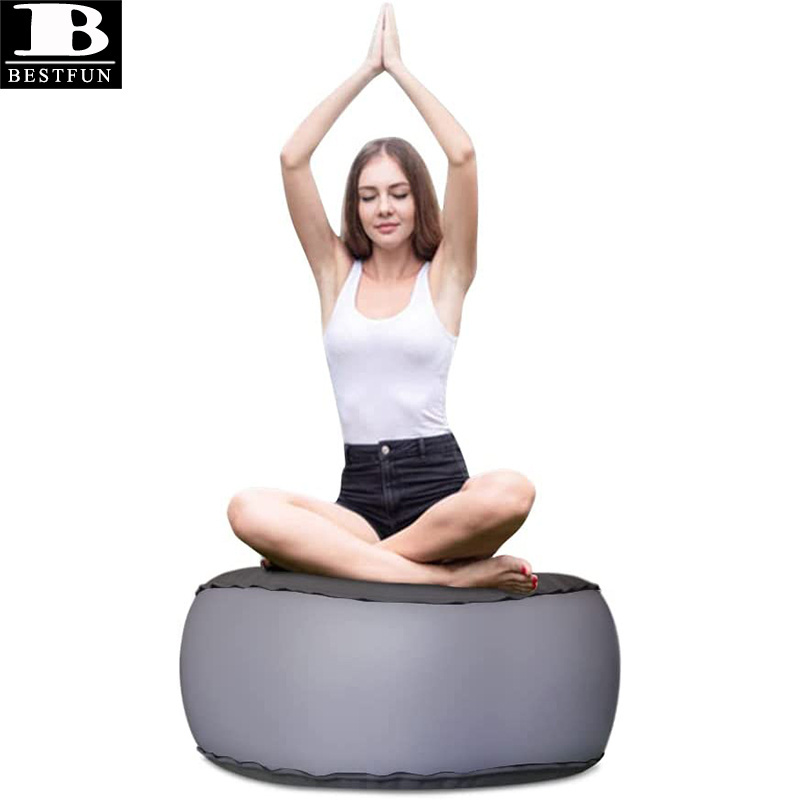 factory customized downy flocking inflatable foot stool folding portable round air ottoman for home outdoor office camping yoga