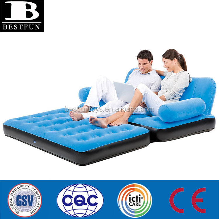 Inflatable Double Sofa Air Bed Couch Blow Up Furniture with Pump Flocking pull out chair bed for camping