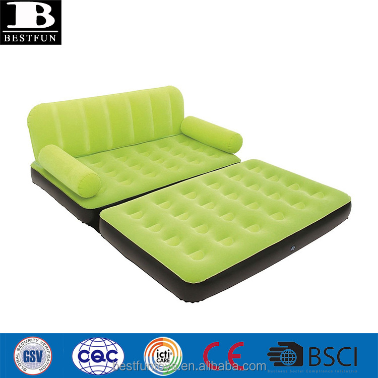 factory customized heavy duty flocking double inflatable couch bed sofa mattress camping furniture