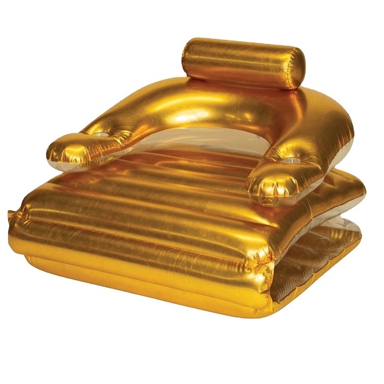 vinyl gold inflatable 2-in-1 sun lounger chair pool float durable plastic blow up water golden sofa bed floating raft