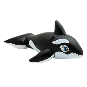 PVC inflatable killer whale pool ride-on float with built-in handles animal rider swimming floating toys for kids & adults