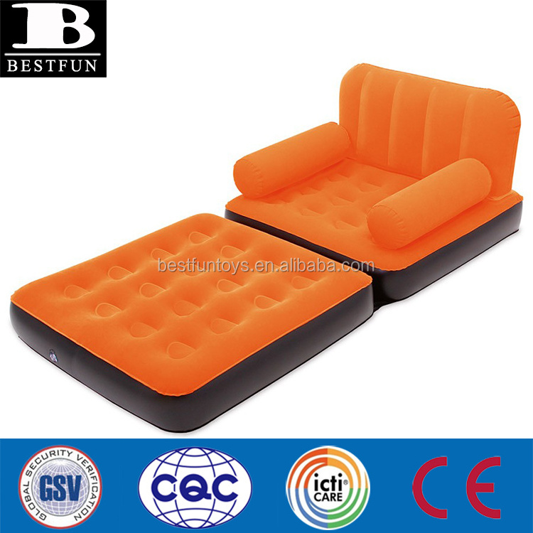 Inflatable air bed mattress chair single double flocked folding chaise lounge sofa spare couch bed with arms