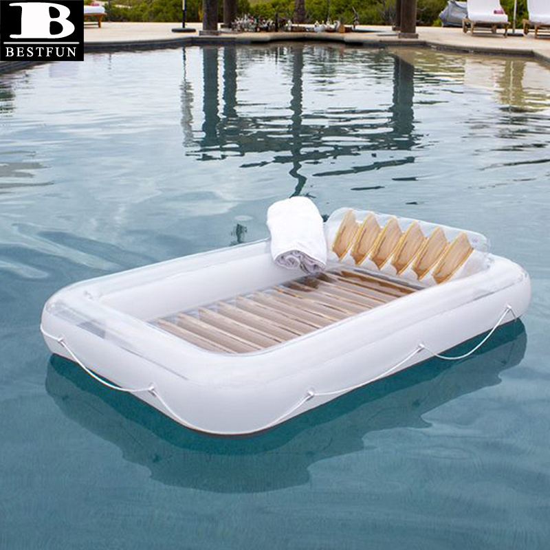 factory customized PVC golden inflatable suntan tub floating lounger plastic tanning pool hybrid lounge float with pillow