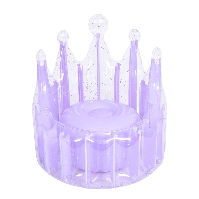 thickened PVC purple and glitter crown kiddie throne lounge chair cute plastic blow up single sofa for home outdoor camping