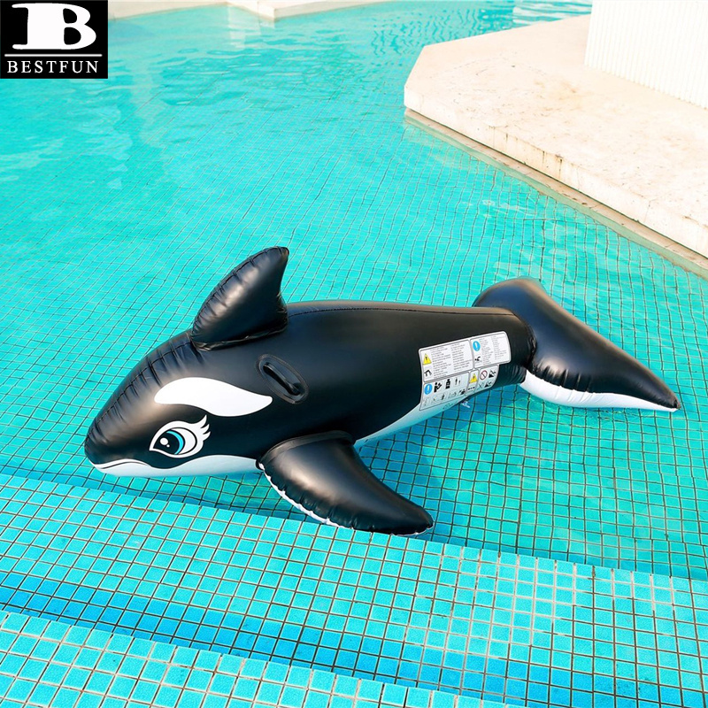 PVC inflatable killer whale pool ride-on float with built-in handles animal rider swimming floating toys for kids & adults