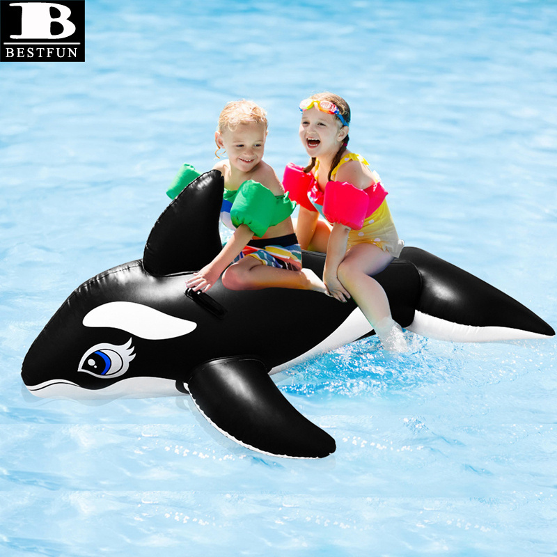 PVC inflatable killer whale pool ride-on float with built-in handles animal rider swimming floating toys for kids & adults