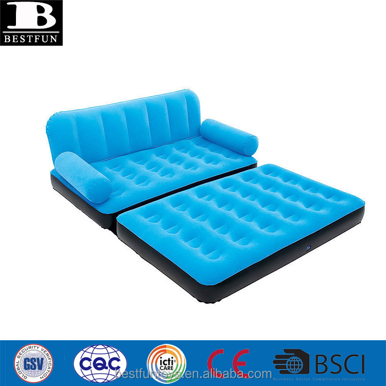 factory customized heavy duty flocking double inflatable couch bed sofa mattress camping furniture