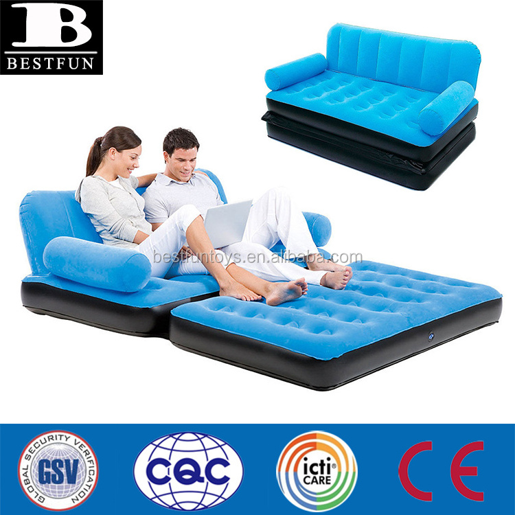 Inflatable Double Sofa Air Bed Couch Blow Up Furniture with Pump Flocking pull out chair bed for camping