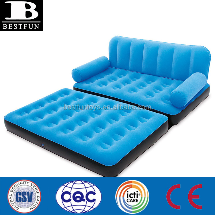 Inflatable Double Sofa Air Bed Couch Blow Up Furniture with Pump Flocking pull out chair bed for camping