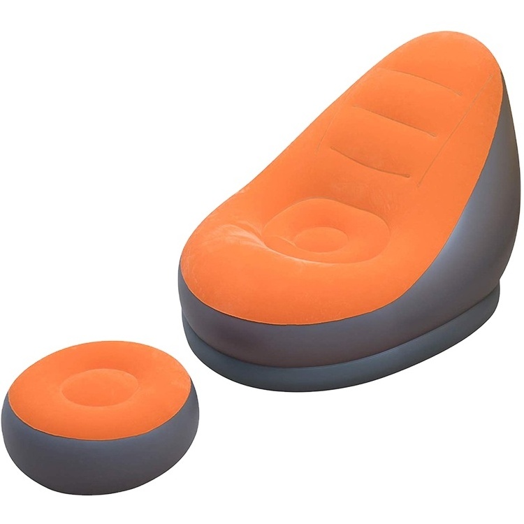 factory customized flocking orange inflatable lounge chair with ottoman folding portable blow up chaise air lazy sofa set