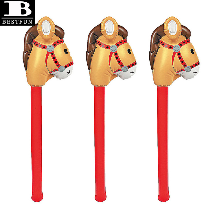 eco-friendly vinyl inflatable stick horse soft PVC animal toys for kids