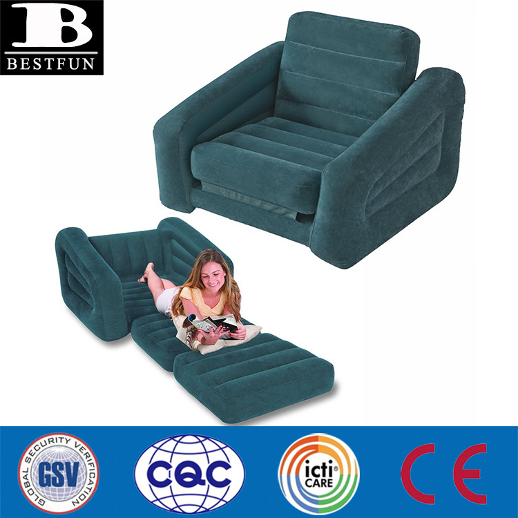 Sturdy Flocking inflatable lazy boy sofa chair One Person Blow Up Pull Out Chair Bed single folding chair bed furniture