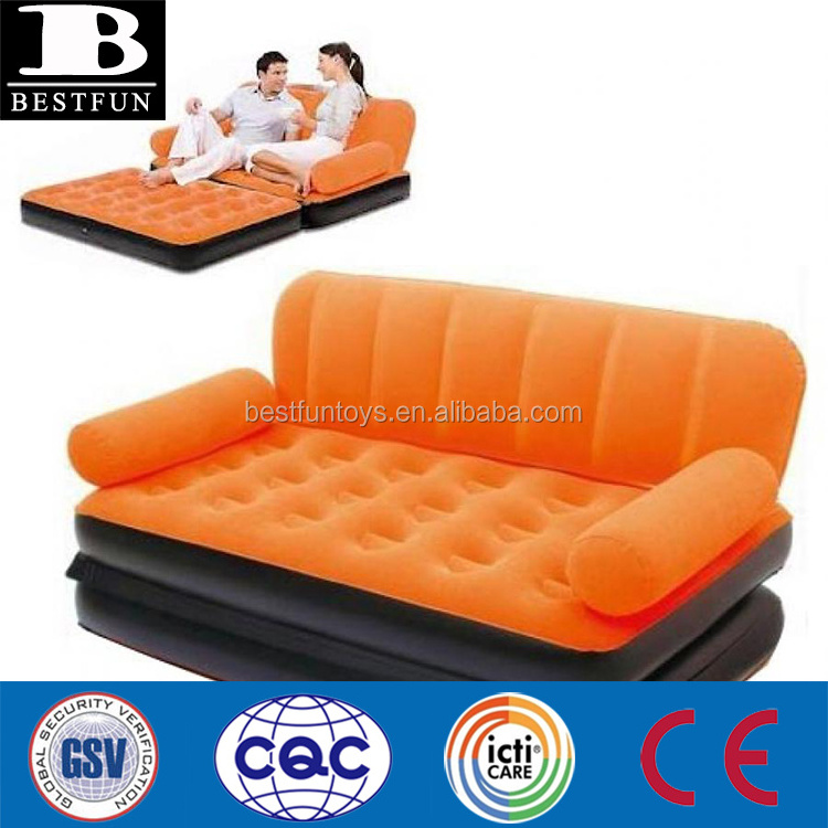 Inflatable air bed mattress chair single double flocked folding chaise lounge sofa spare couch bed with arms