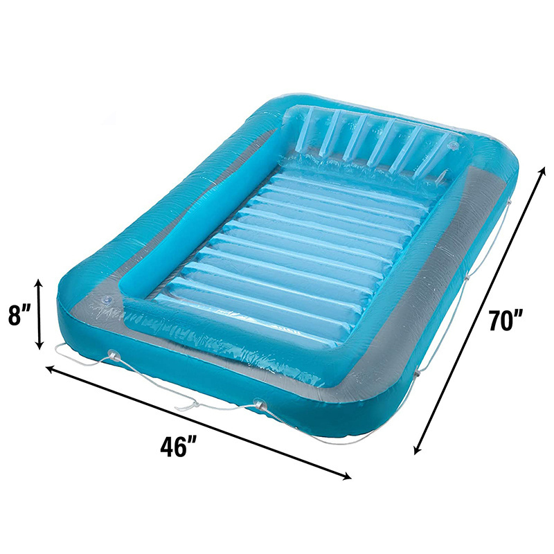 factory customized PVC inflatable tanning pool lounge float water swimming raft floating plastic blow up suntan tub with pillow