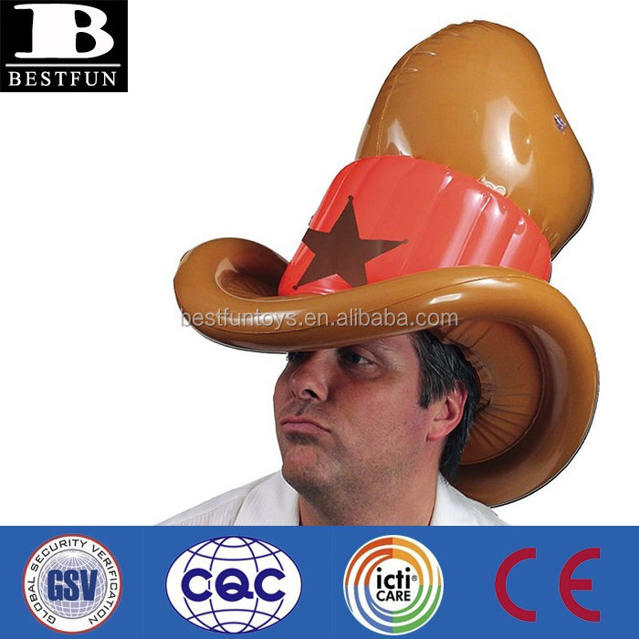 Promotional customized inflatable cowboy hat plastic folding funny cowboy hats party props