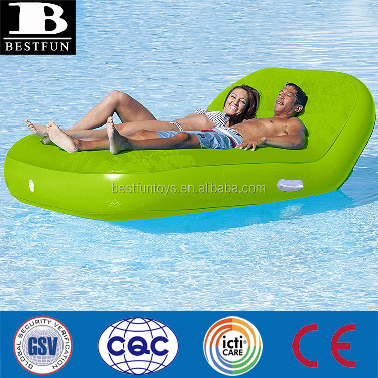 factory flocked inflatable double chaise lounge durable flocking pool lounger water island blow up beach sun recliner sofa