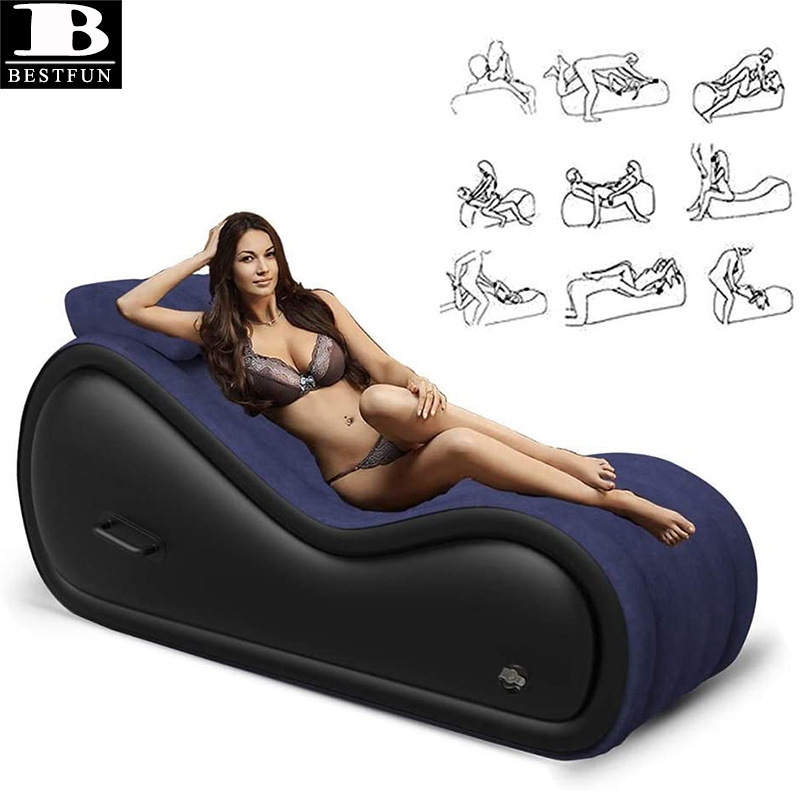 downy flocking portable inflatable s-curve body sofa bed with pillow deeper position support adults sex toys for couples