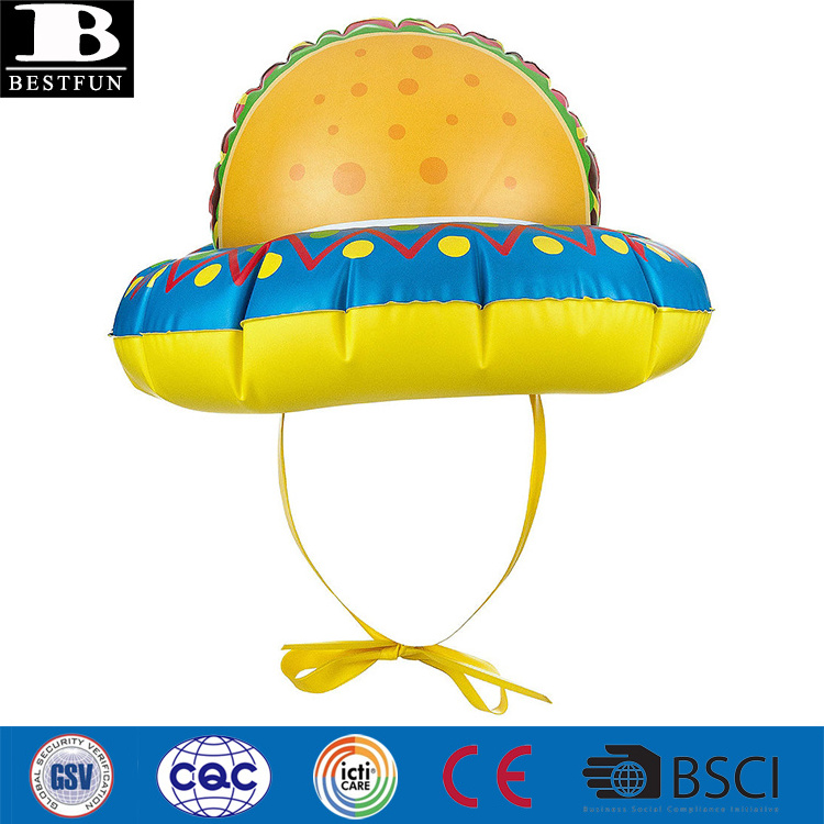 factory customized eco-friendly vinyl inflatable taco hat soft PVC blow up party decoration