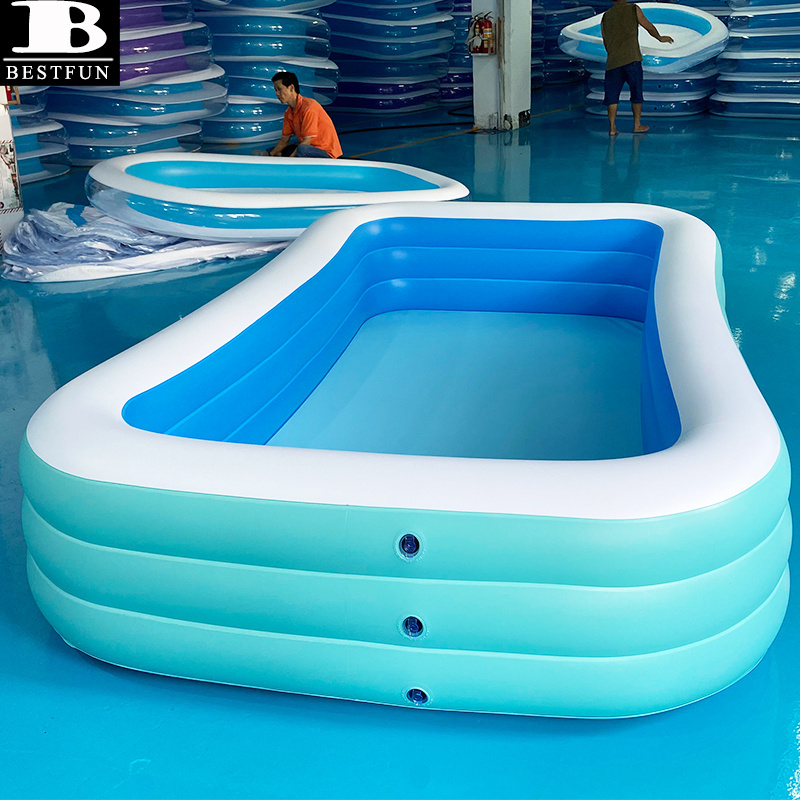 10ft inflatable swimming pools for kids, adults, easy set above ground summer water play center rectangular pool jumbo ball pit