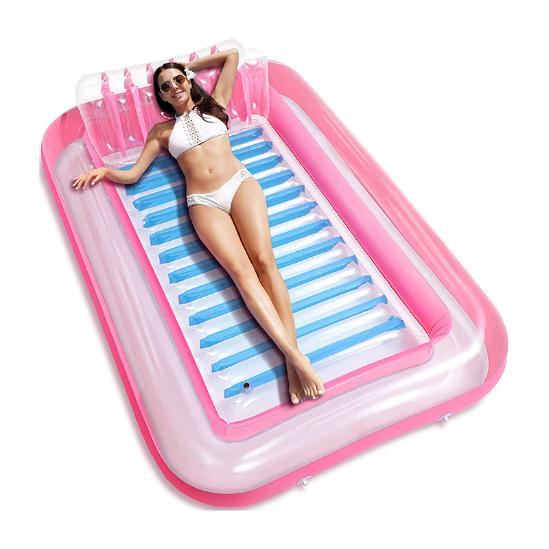 thickened PVC inflatable tanning pool lounger float durable plastic blow up suntan lounge raft with pillow water party toys