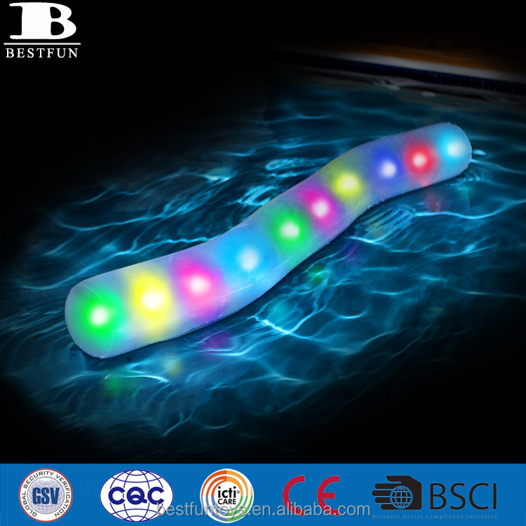 heavy duty vinyl inflatable pool noodle with built-in LED lights water swimming tube toys