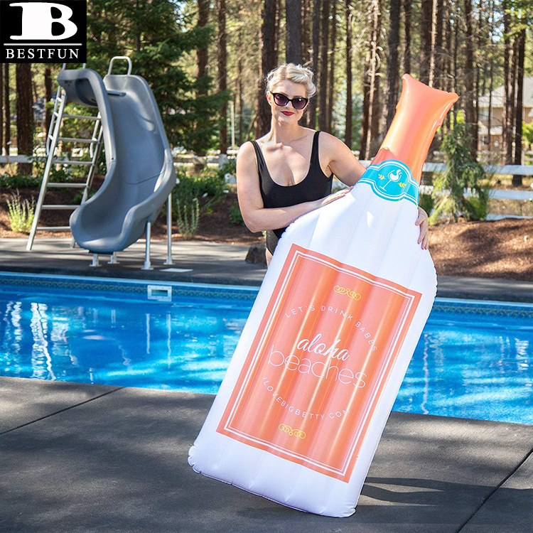 Inflatable Wine Bottle Party Pool Floaty custom shape bottle shape advertising water lounge vinyl pool raft lilo mattress