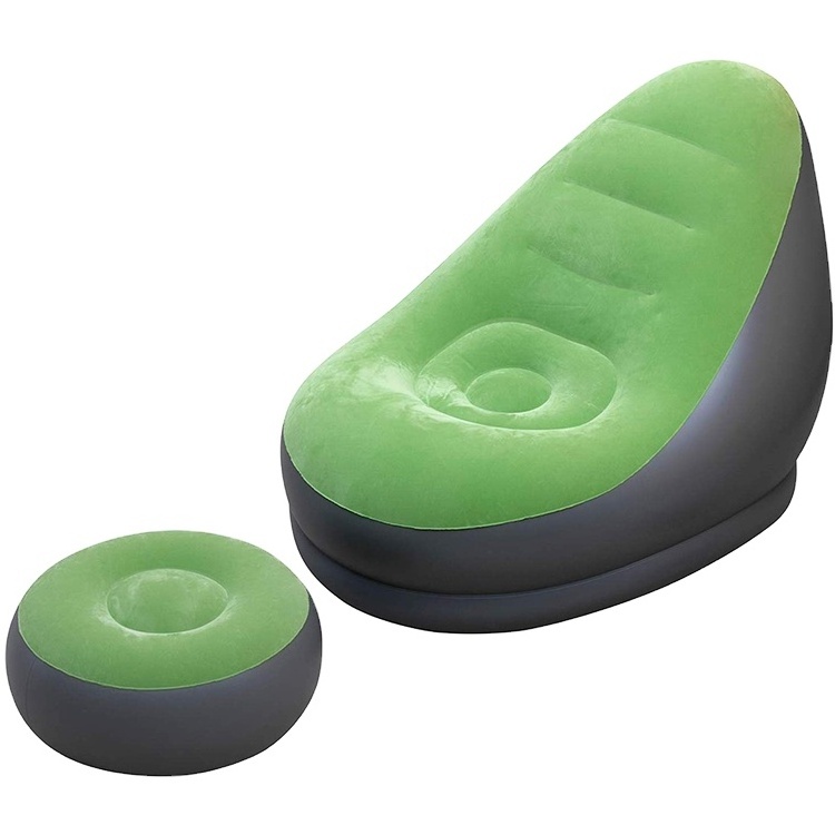 flocking green inflatable lounge chair with ottoman folding portable blow up chaise air lazy sofa set