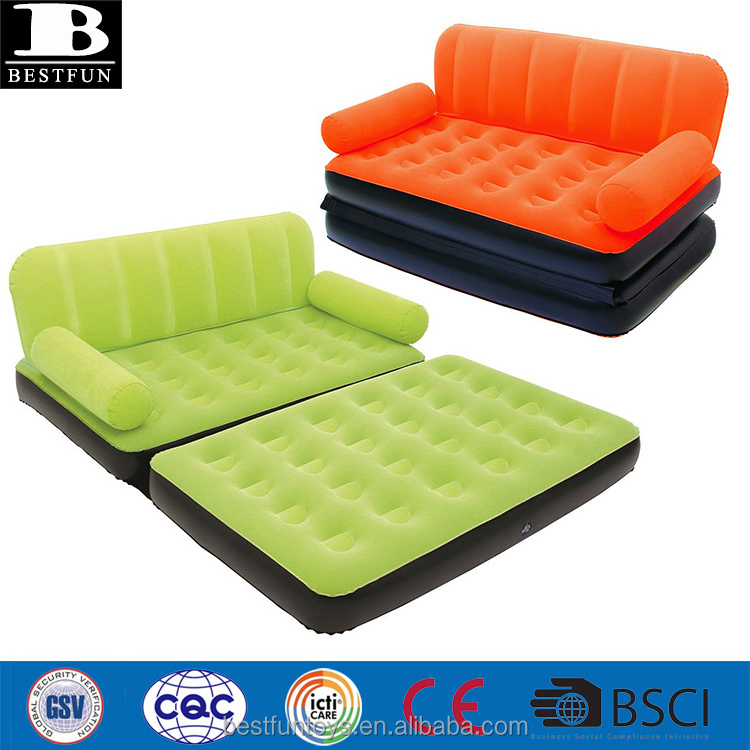 factory customized heavy duty flocking double inflatable couch bed sofa mattress camping furniture