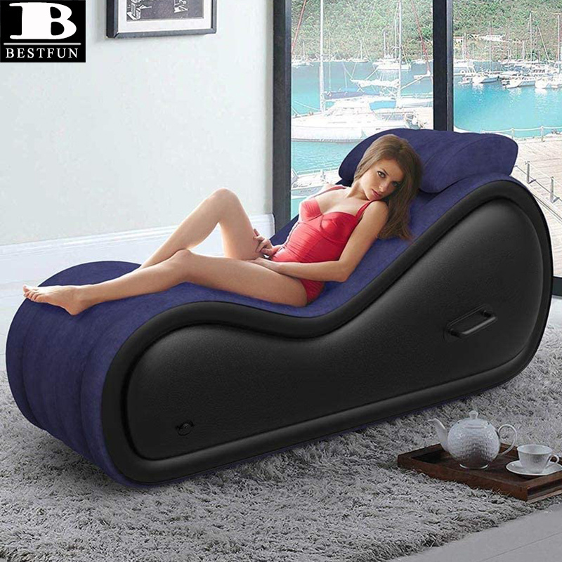 downy flocking portable inflatable s-curve body sofa bed with pillow deeper position support adults sex toys for couples