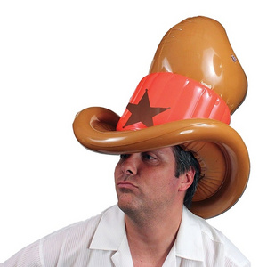 Promotional customized inflatable cowboy hat plastic folding funny cowboy hats party props