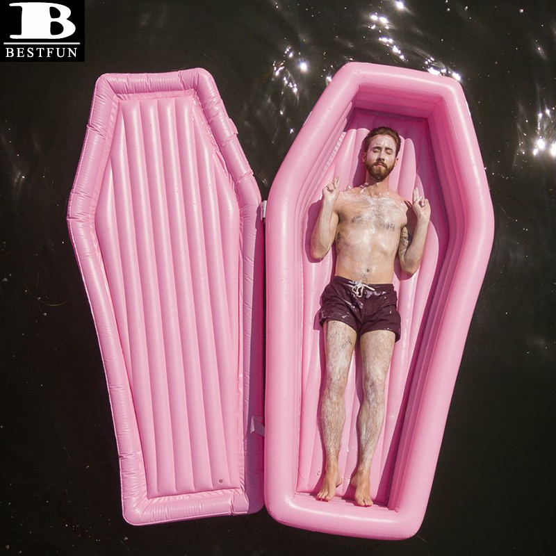 thickened PVC pink inflatable coffin poolf float durable plastic blow up water swimming lounger toys for adults