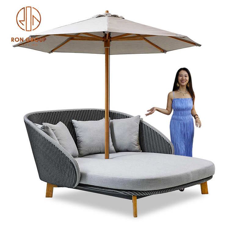 Outdoor Garden Patio Furniture White Aluminium Waterproof Swimming Pool Beach Rattan Lounge Sofa Fabric Chair Sunbed Daybed