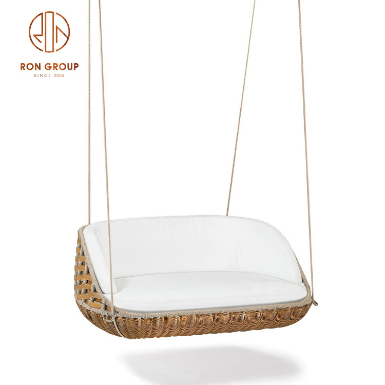 Wholesale Luxury Outdoor Macrame Comfortable Balcony Garden Hanging Rope Hammock Patio Bamboo Swing Chair with Cushion