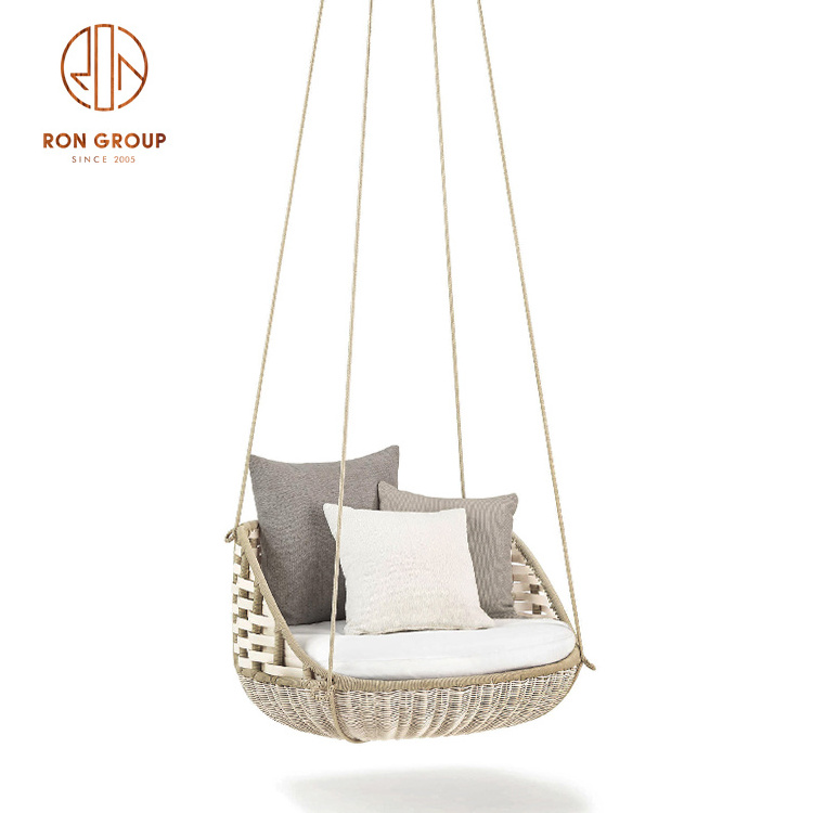 Wholesale Luxury Outdoor Macrame Comfortable Balcony Garden Hanging Rope Hammock Patio Bamboo Swing Chair with Cushion