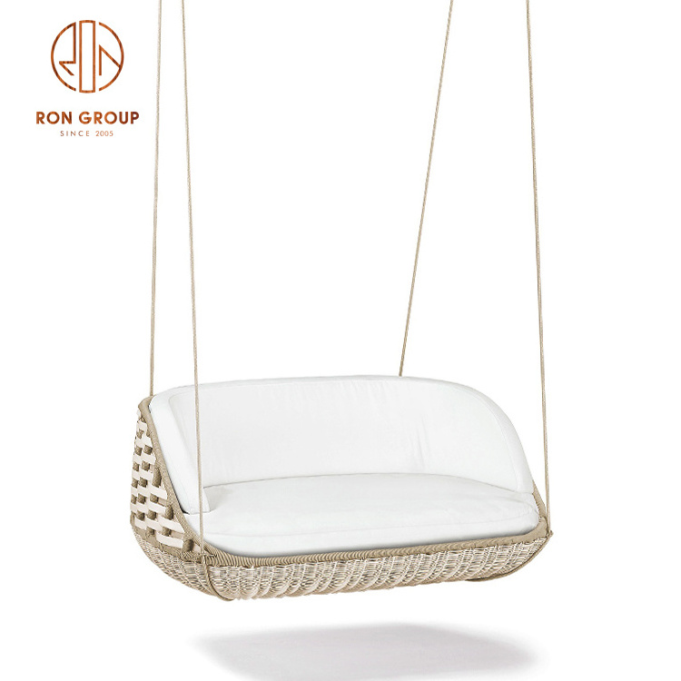 Wholesale Luxury Outdoor Macrame Comfortable Balcony Garden Hanging Rope Hammock Patio Bamboo Swing Chair with Cushion