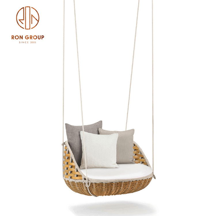 Wholesale Luxury Outdoor Macrame Comfortable Balcony Garden Hanging Rope Hammock Patio Bamboo Swing Chair with Cushion