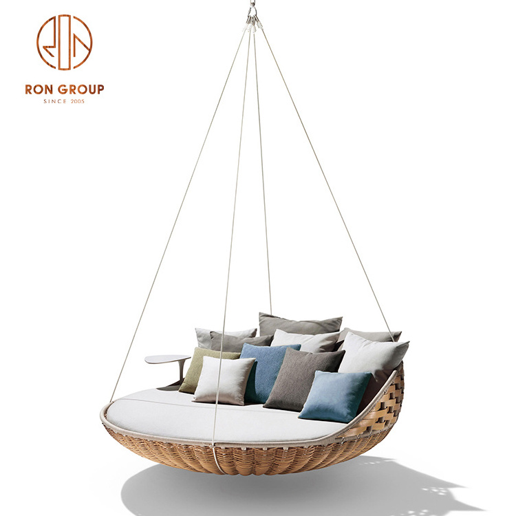 Modern European Style Heavy Duty Round Patio Rattan Swings Outdoor Furniture Garden Camping Hanging Rope Cotton Hammock Chair